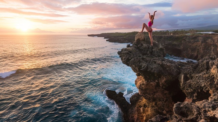 cliffside sunset yoga stockcake